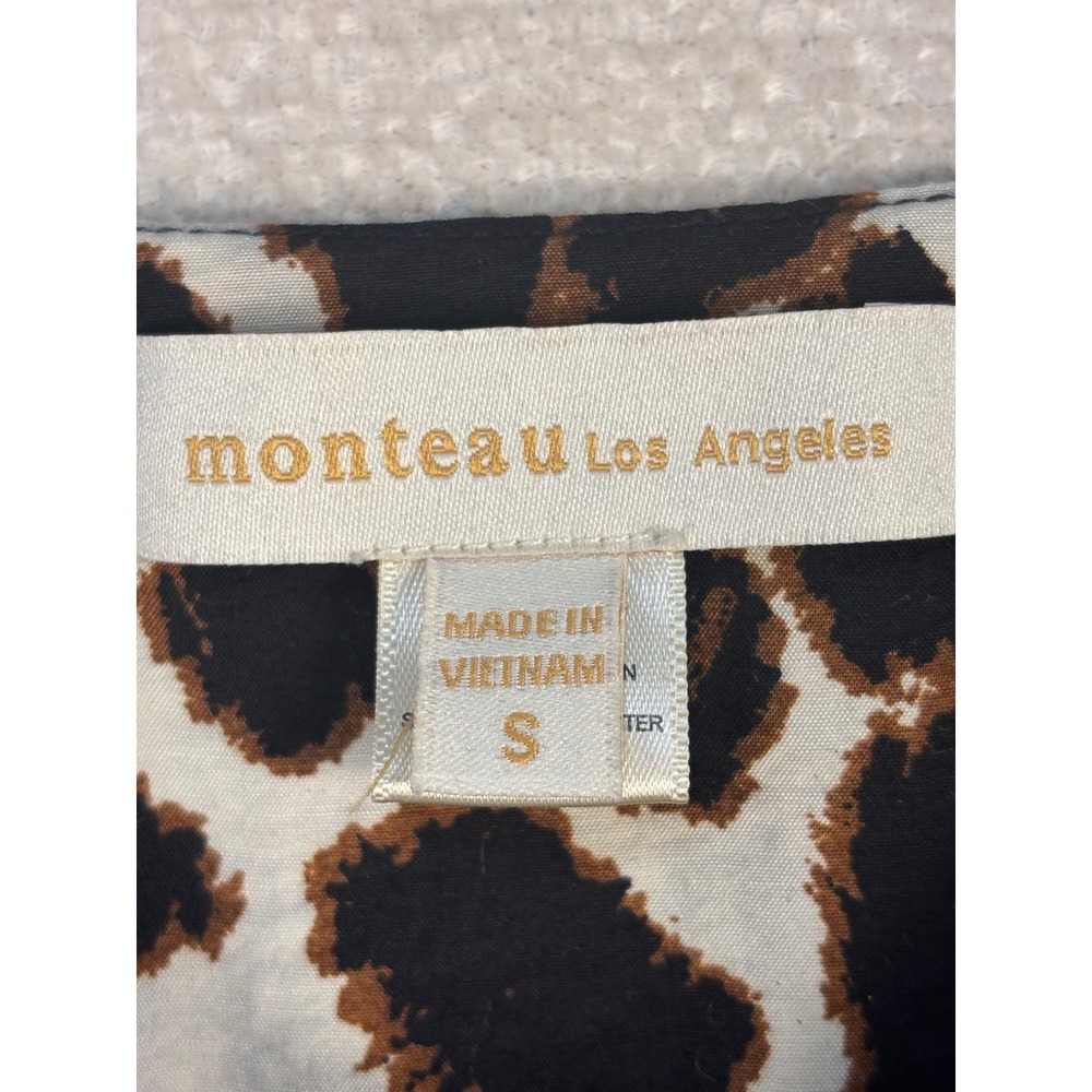 Monteau Leopard Print Front Ties Peplum Blouse Brown Black Small - Picture 2 of 7